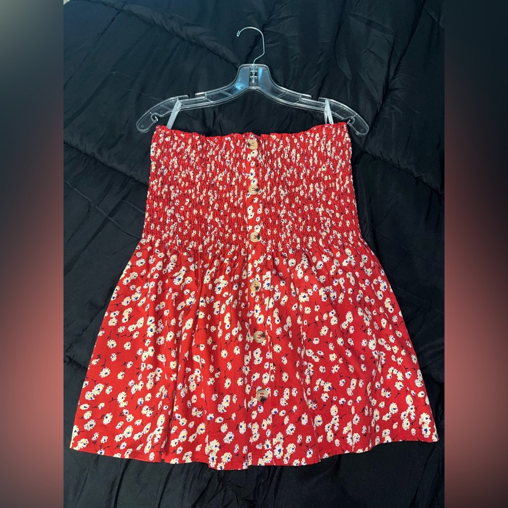 Red Floral Strapless Shirt